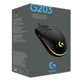 Logitech G203 Wired Gaming Mouse, 8,000 Dpi, Rainbow Optical Effe Lightsync Rgb, 6 Programmable Buttons, On Board Memory, Screen Mapping, Pc/mac Computer And Laptop Compatible Black